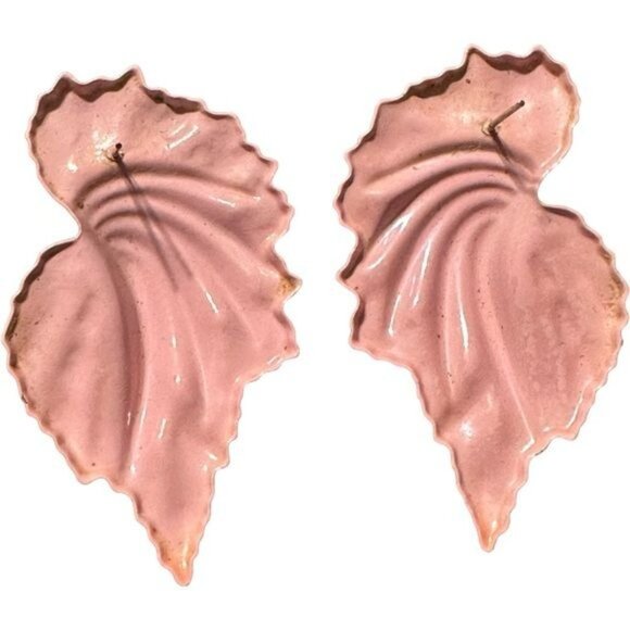 Vintage Pierced Earrings 2.25" Pink Enamel Beautiful 1970-1980 - Picture 2 of 4